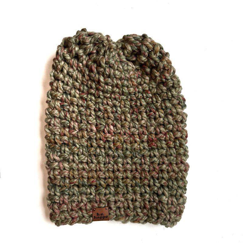 Crochet Simple Slouch Hat | Green Variegated Slouchy Beanie - b.e.happe