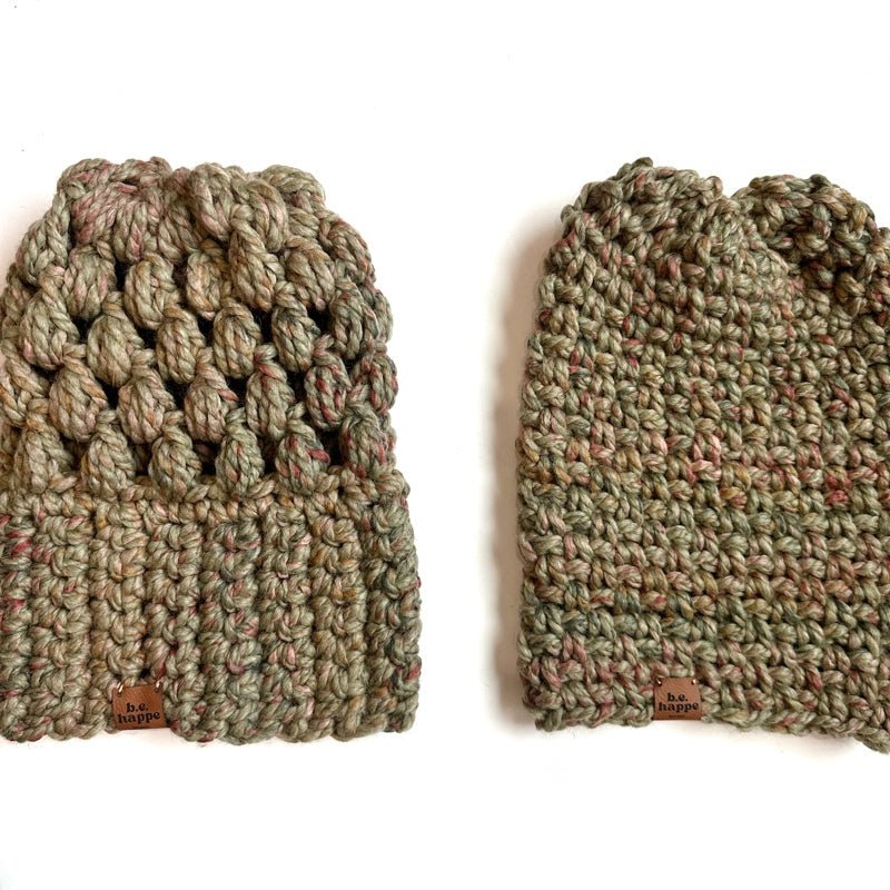 Crochet Simple Slouch Hat | Green Variegated Slouchy Beanie - b.e.happe