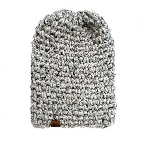 Crochet Simple Slouch Hat | Grey Marble Beanie - b.e.happe