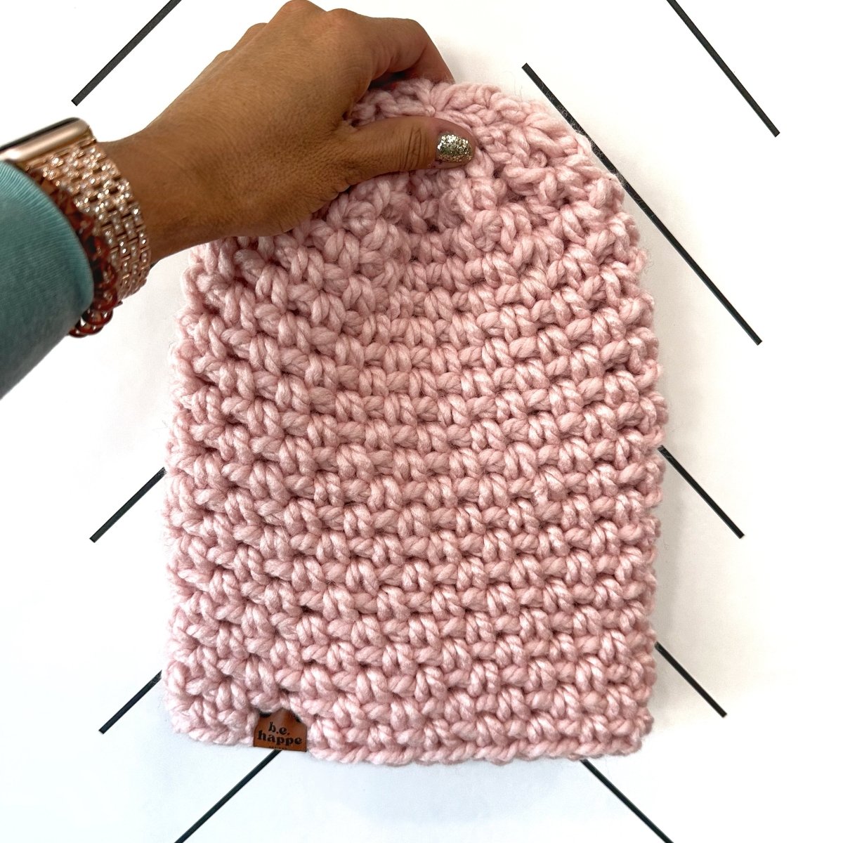 Crochet Simple Slouch Hat | Light Pink Beanie - b.e.happe