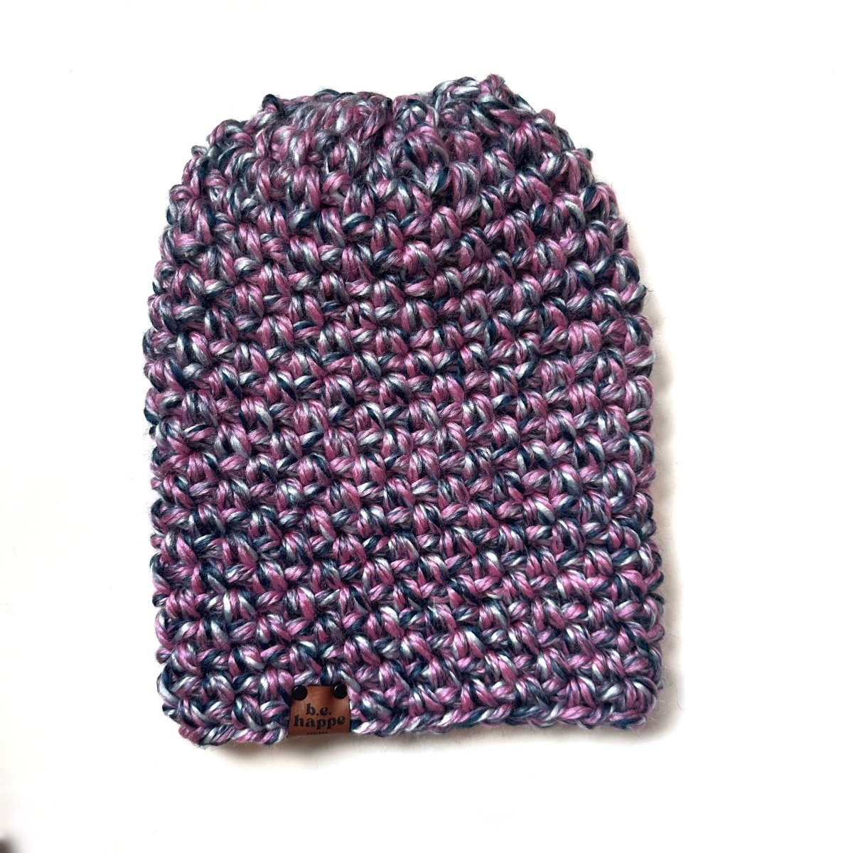 Crochet Simple Slouch Hat | Purple Wool Free Slouchy Beanie - b.e.happe