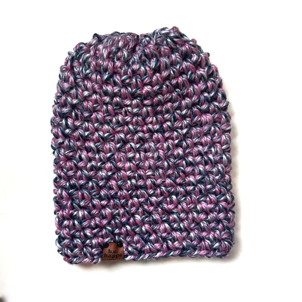 Crochet Simple Slouch Hat | Purple Wool Free Slouchy Beanie - b.e.happe
