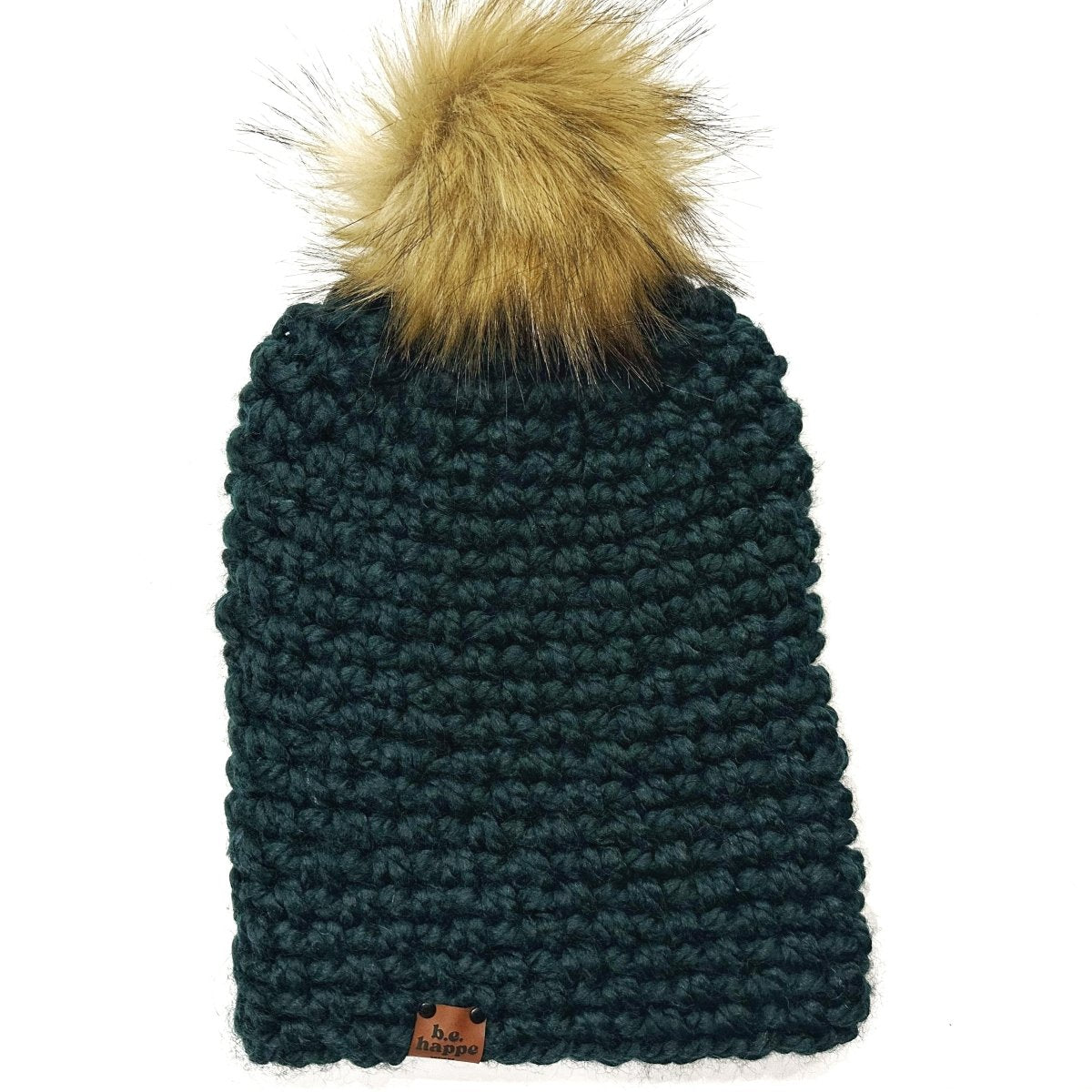 Crochet Simple Slouch Pom Hat | Dark Green - b.e.happe