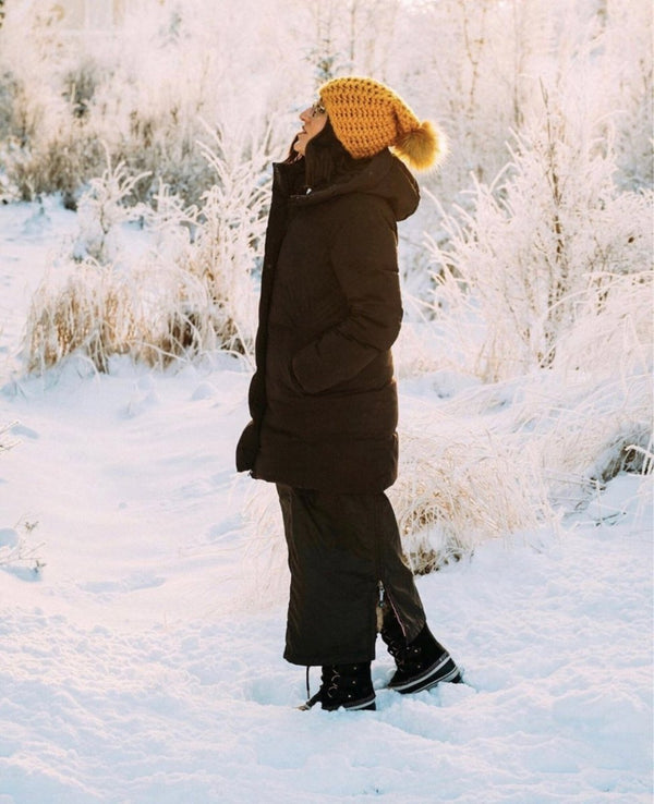 Crochet Simple Slouch Pom Hat | Mustard Yellow - b.e.happe