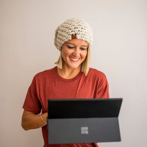 Crochet Slouch Hat | Neutral Slouchy Beanie - b.e.happe