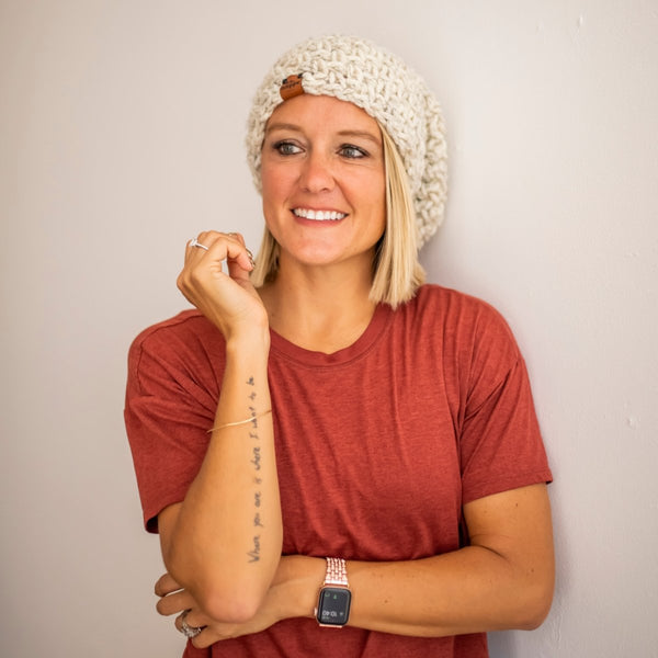 Crochet Slouch Hat | Neutral Slouchy Beanie - b.e.happe