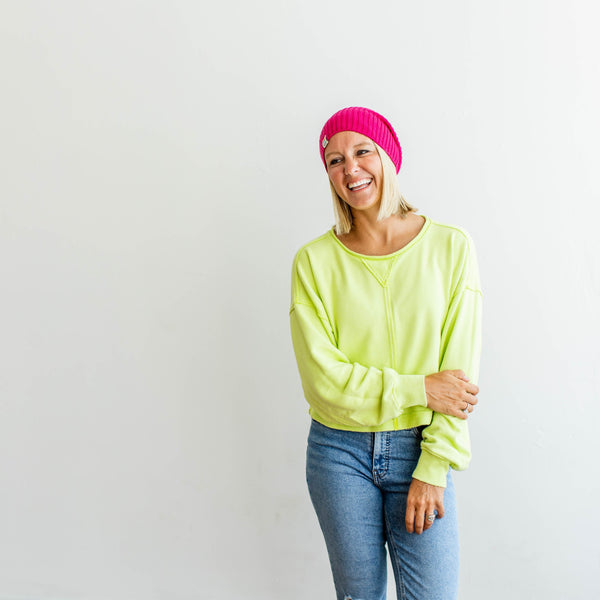 Ribbed Knit Beanie | Unisex Bright Pink Hat -  from b.e.happe 