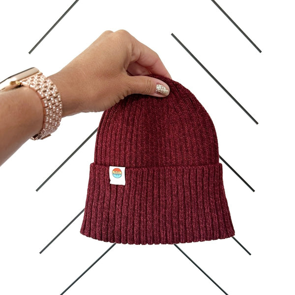 Cuffed Knit Beanie | Unisex Maroon Winter Hat - b.e.happe