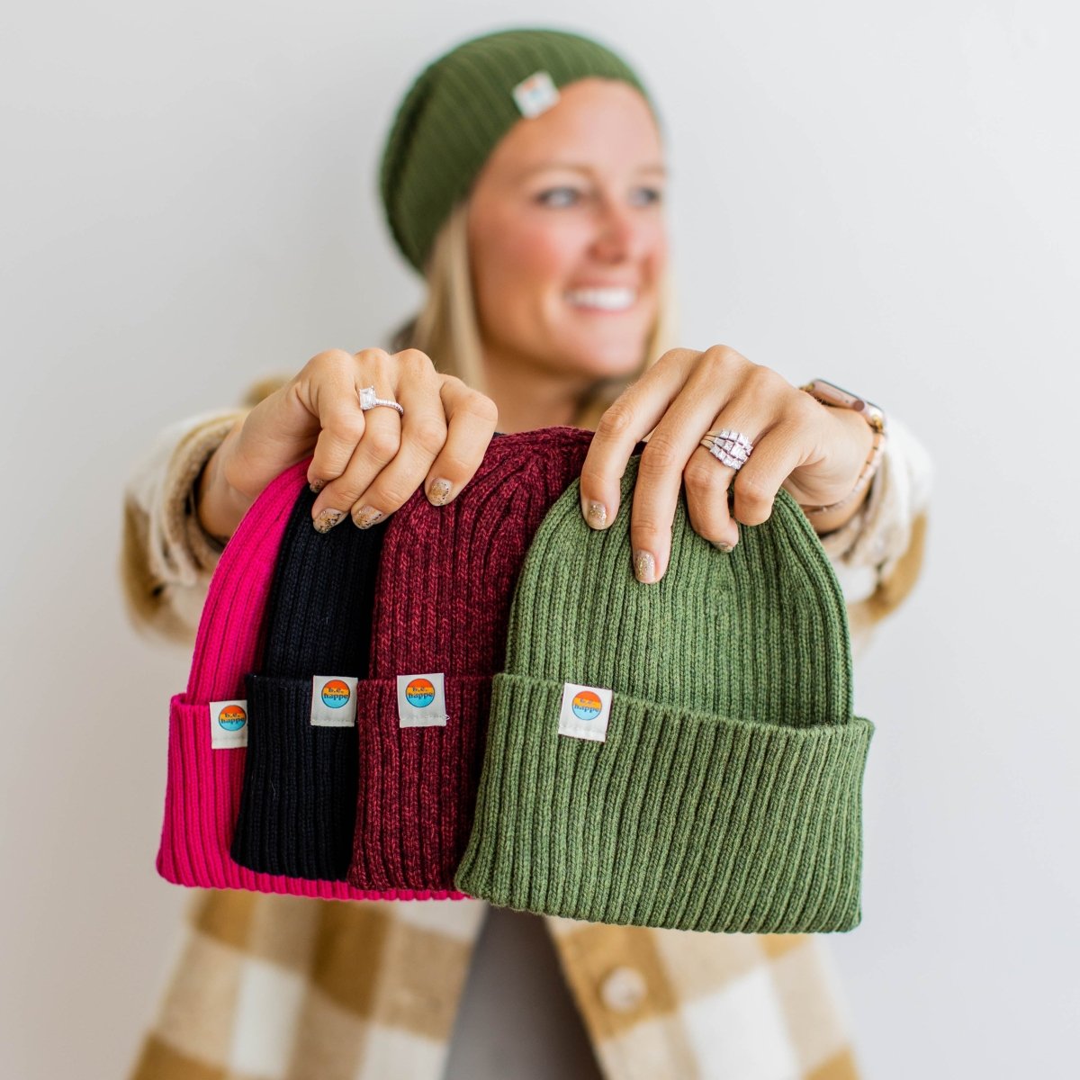 Cuffed Knit Beanie | Unisex Maroon Winter Hat - b.e.happe