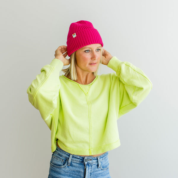 Ribbed Knit Beanie | Unisex Bright Pink Hat -  from b.e.happe 