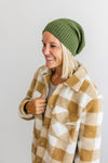 green ribbed knit slouch beanie 