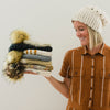 handcrafted womens adult chunky slouchy beanie, b.e.happe slouch hat,  handmade knit pom pom hats; b.e.happe hats that give back to children's hospitals