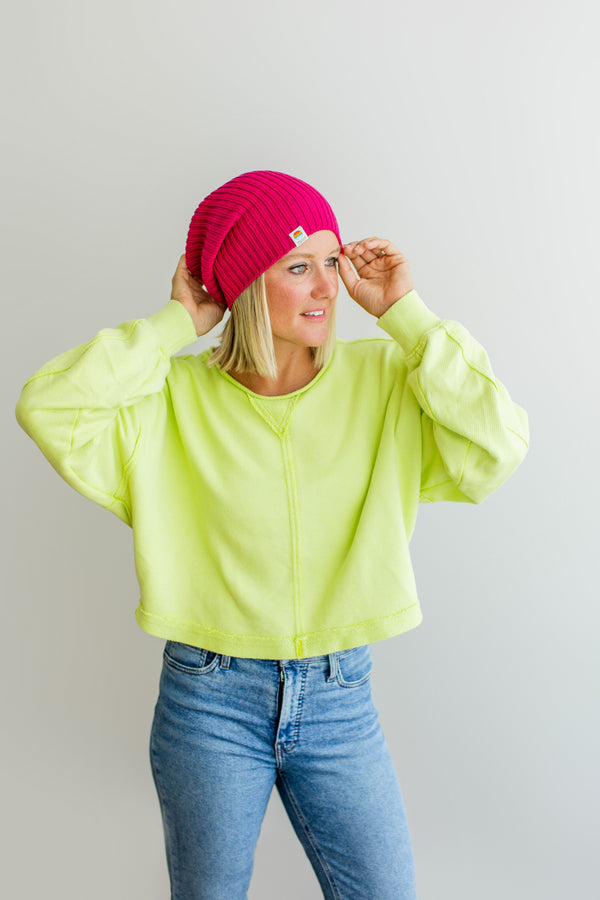 hot pink ribbed knit cuff behappe beanie
