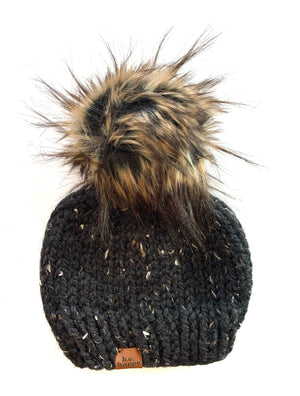 6-12 Month Knit Pom Hat | Black Knit Beanie - handcrafted from b.e.happe 