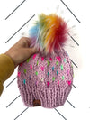 Youth Knit Pom Hat | Purple Rainbow Beanie - handcraftedHats from b.e.happe 