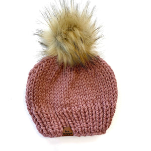 Handmade Solid Knit Pom Hat | Dusty Rose Pink