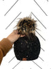 handmade black knit pom pom hat, chunky womens knit pom pom hat