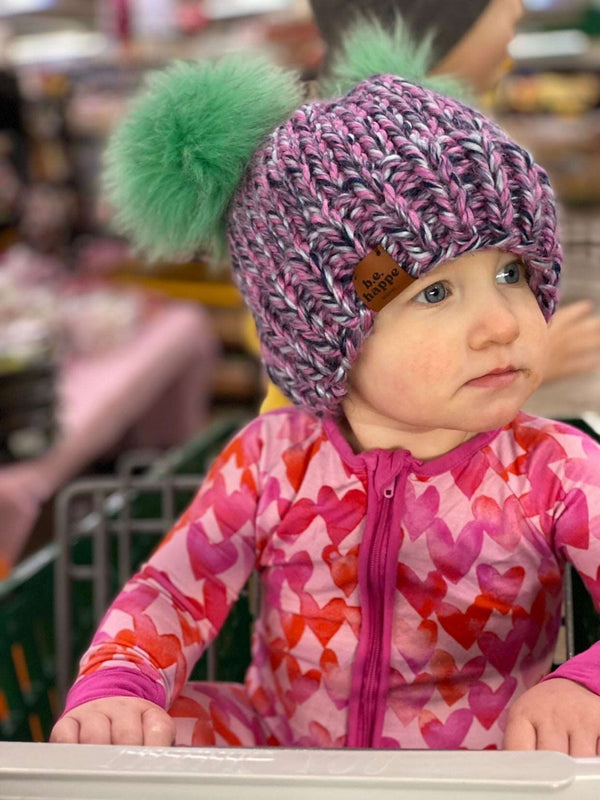 6-12 month Baby Knit Pom Hat | Purple Double Pom Wool Free -  from b.e.happe 