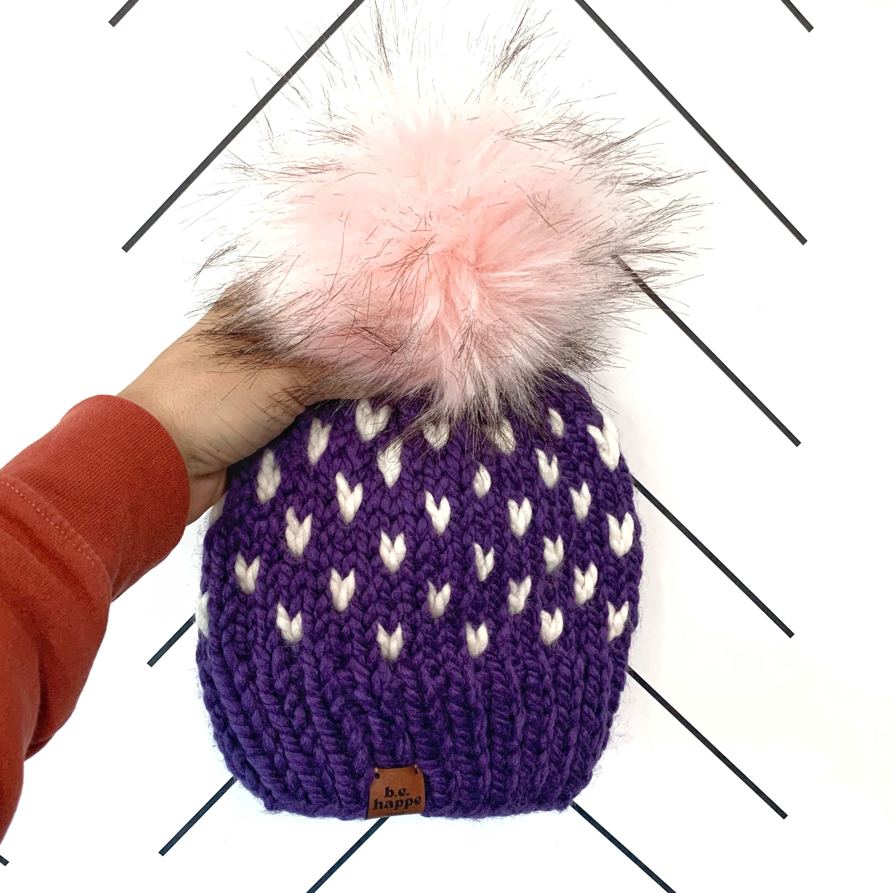 0-3 month Baby Knit Pom Hat | Purple Heart Beanie - hats from b.e.happe 