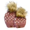 Handmade Knit Happe Hearts Pom Pom Hat | Dusty Rose + Off White