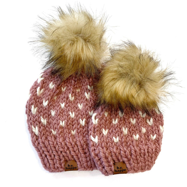 Toddler Knit Pom Hat | Pink Heart Beanie - Hats from b.e.happe 