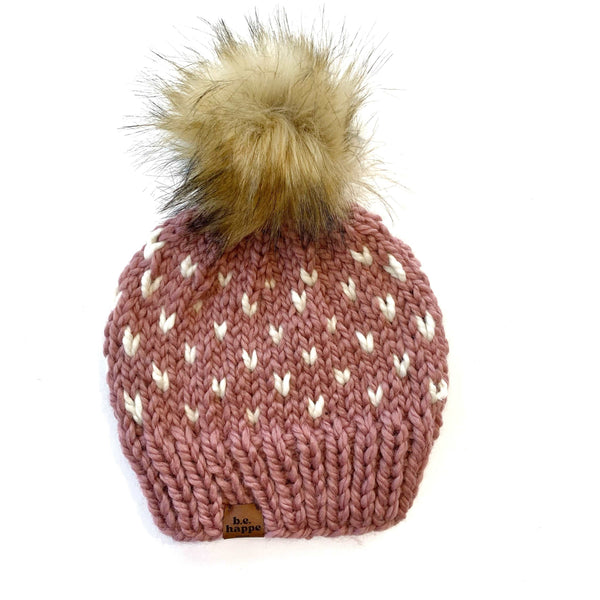 Toddler Knit Pom Hat | Pink Heart Beanie - Hats from b.e.happe 