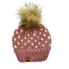 Handmade Knit Happe Hearts Pom Pom Hat | Dusty Rose + Off White