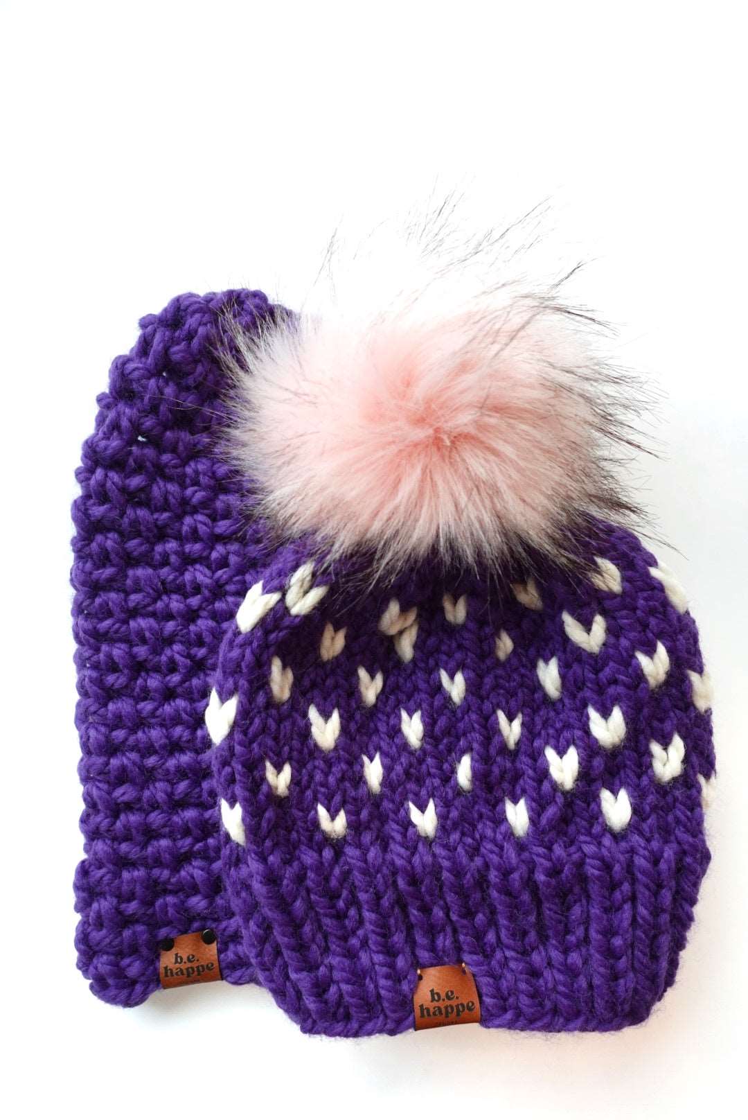 0-3 month Baby Knit Pom Hat | Purple Heart Beanie - hats from b.e.happe 