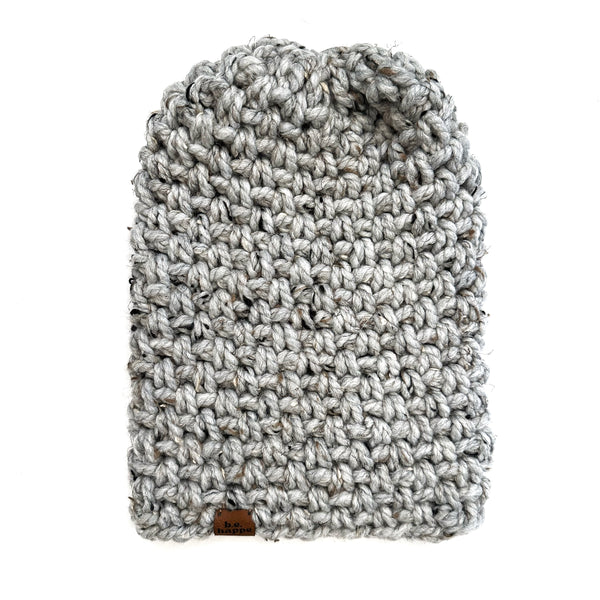 Crochet Slouch Hat Grey Marble Beanie - Main Image