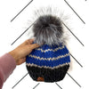 6-12 month Baby Knit Pom Hat | Charcoal Gray + Royal Blue
