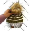 Toddler Stripe Knit Pom Pom Hat | Gray + Green