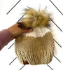 Adult Color Block Knit Pom Hat | Peanut Tan + Off White