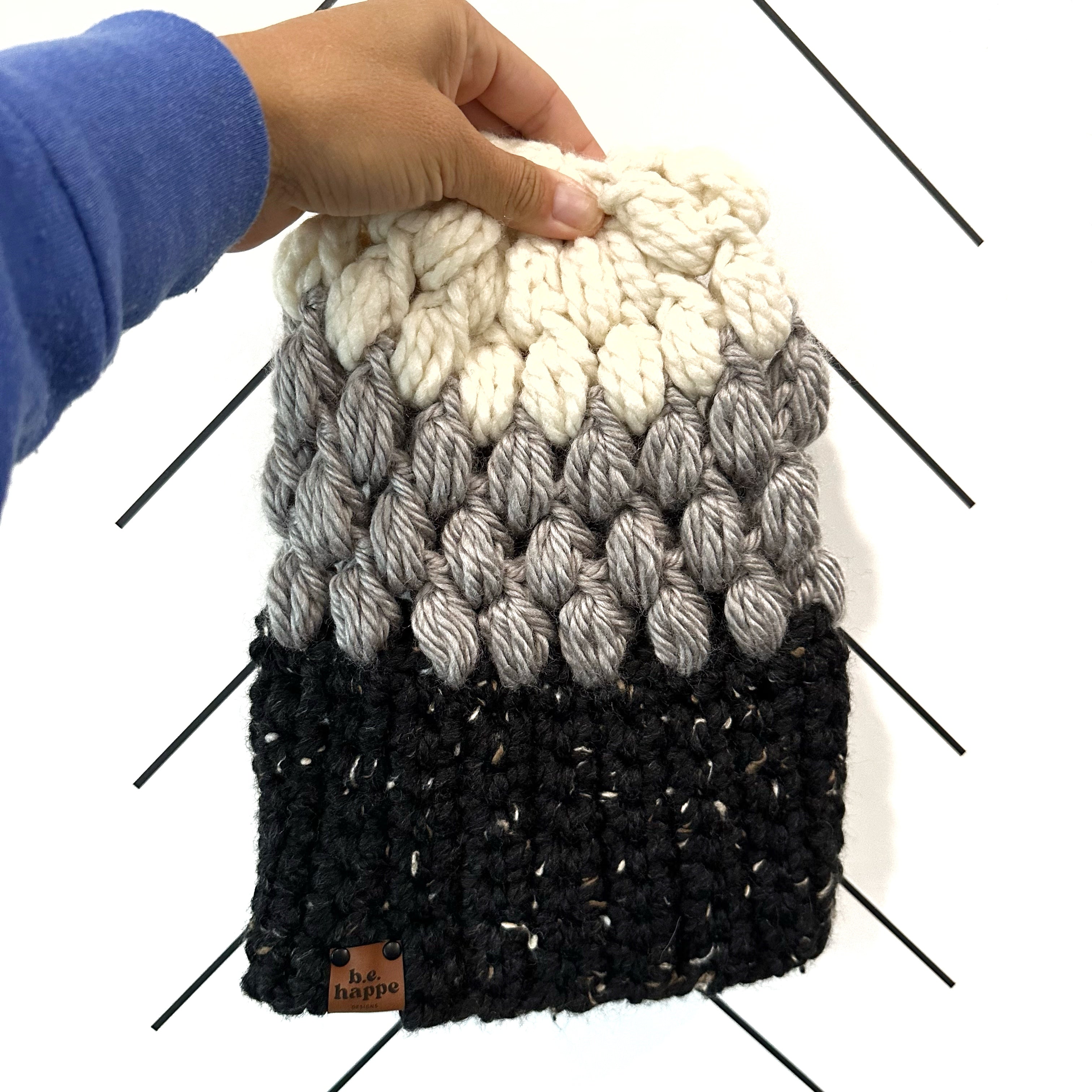 Crochet Slouch Hat | Black + Grey Slouchy Beanie - Adult from b.e.happe 