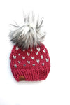 6-12 month Baby Knit Hearts Pom Hat | Pink + Marble