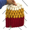Crochet Puff Stitch Slouch Hat | Cranberry Red + Mustard Yellow  + Off White
