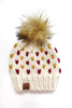 3-6 month Baby Happe Hearts | Off White + Cranberry + Mustard Blonde Pom