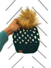 Adult Hearts Knit Pom Hat | Dark Green + Off White