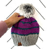 Adult Stripe Knit Pom Hat | Gray + Lollipop + Teal
