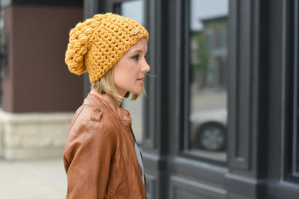 Wholesale Puff Stitch Slouch Hat | Mustard Yellow