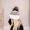 Adult Stripe Knit Pom Hat | Off White + Obsidian Black