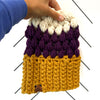 Crochet Puff Stitch Slouch Hat | Mustard + Purple + Off White