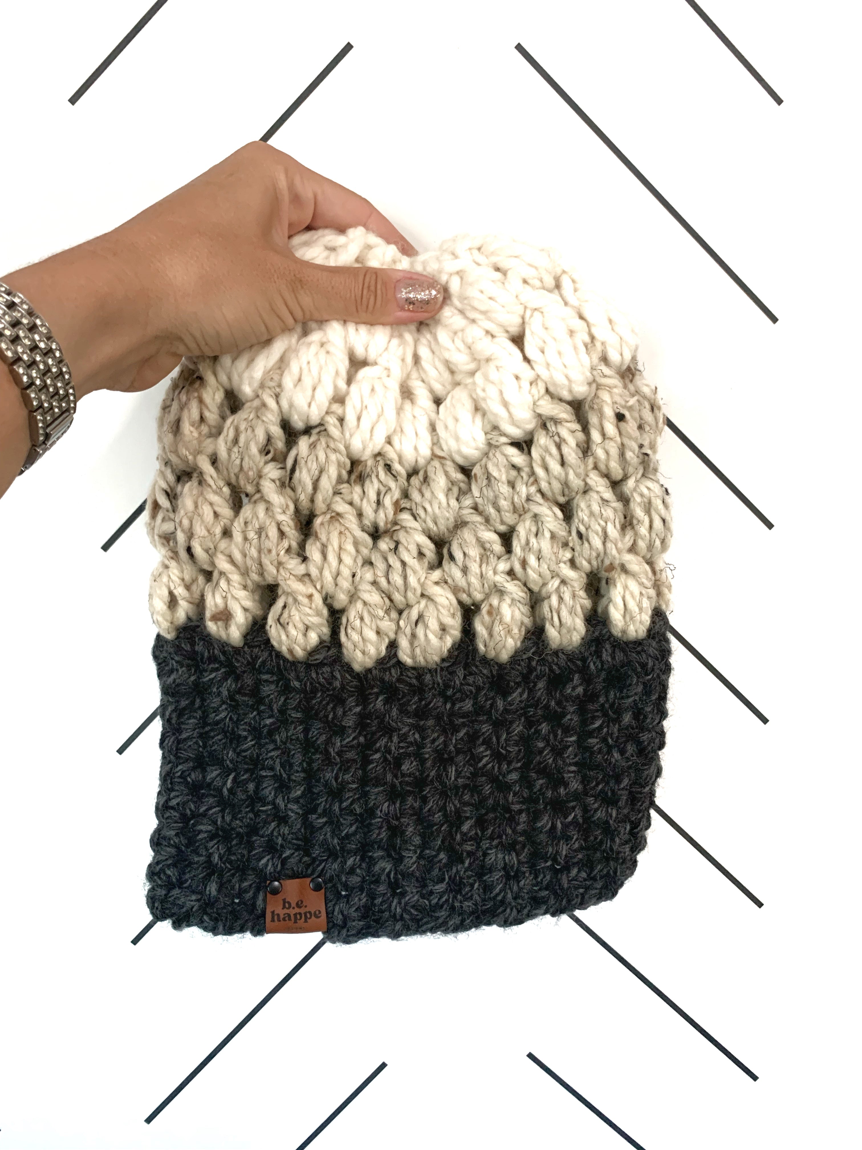 Crochet Slouch Hat | Gray Ombre Slouchy Beanie - Adult from b.e.happe 