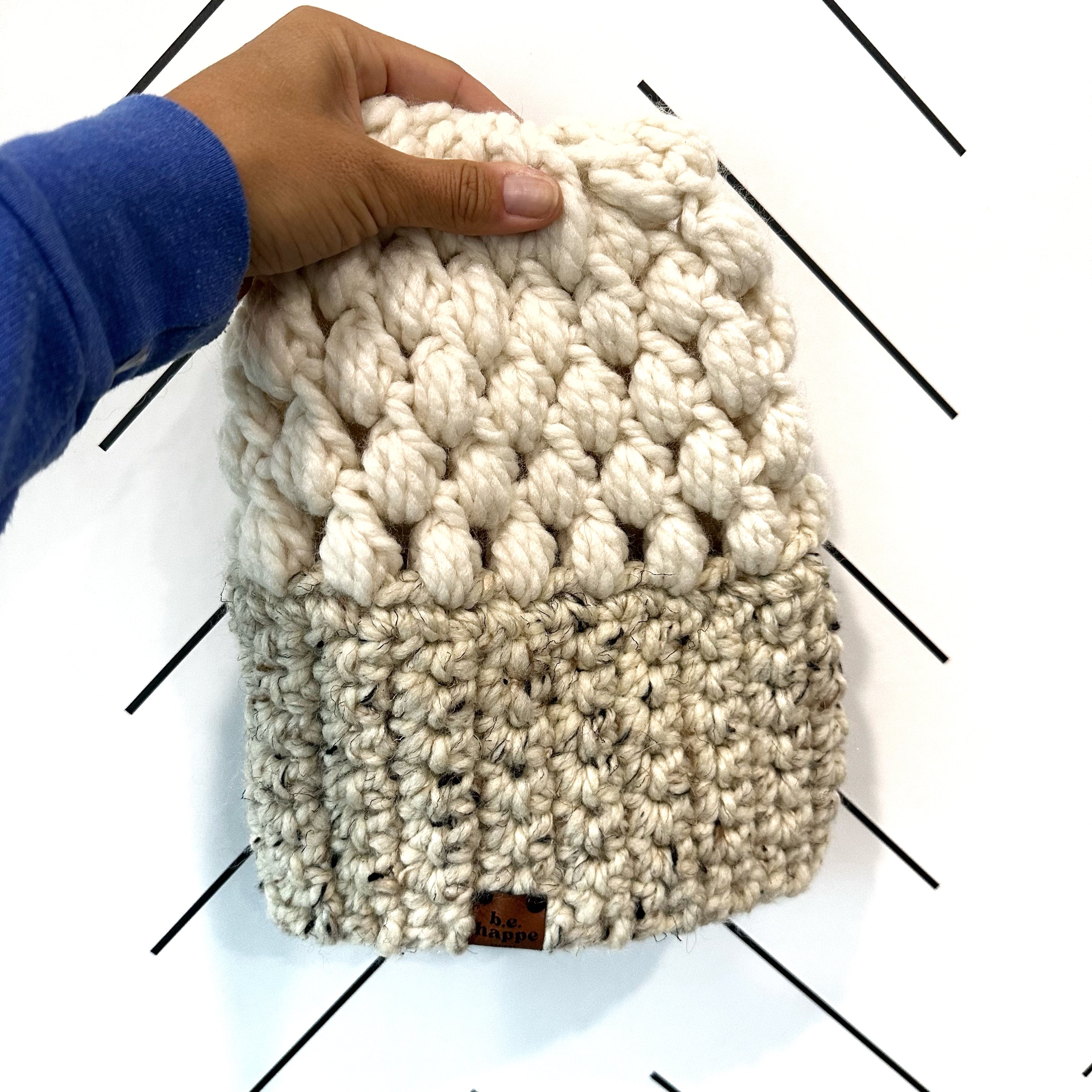 Crochet Slouch Hat | Oatmeal + Off White Slouchy Beanie - Adult from b.e.happe 