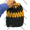 Crochet Puff Stitch Slouch Hat | Charcoal Gray + Mustard