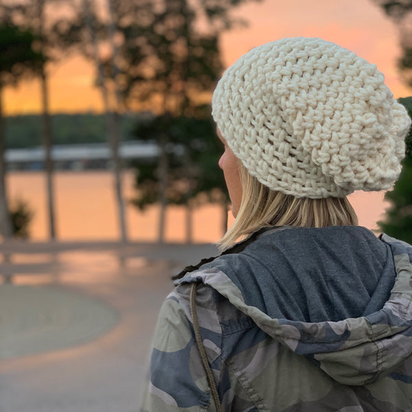 lifestyle photo of women's off white slouch hat
