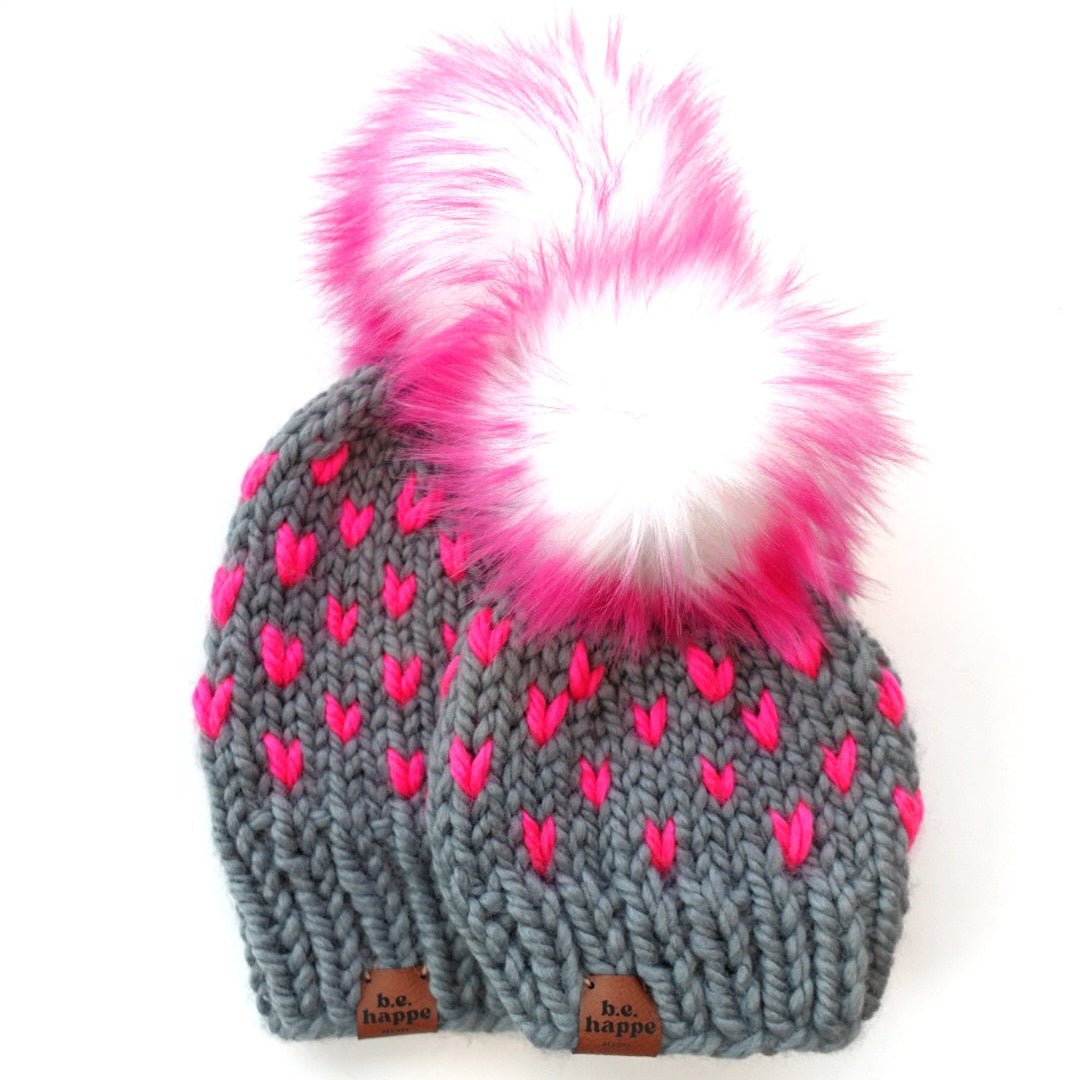 Mommy + Me Beanies | Matching Hot Pink Pom Hats - b.e.happe