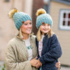 Mommy + Me Blue Knit Heart Pom Hat Set - b.e.happe