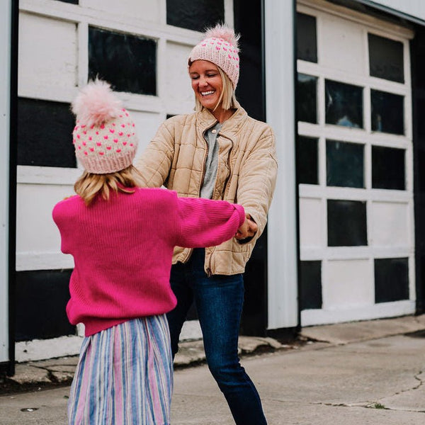 Mommy + Me Matching Beanie Set | Pink Knit Hat Set - b.e.happe
