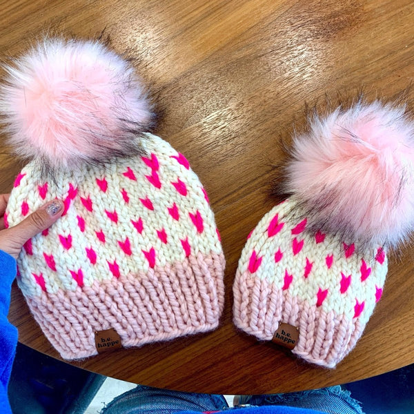 Mommy + Me Matching Beanie Set | Pink Knit Hat Set - b.e.happe
