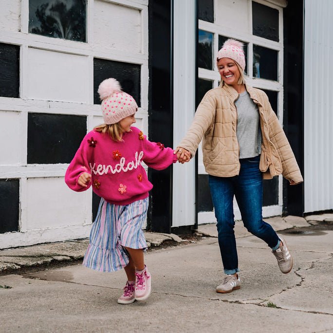 Mommy + Me Matching Beanie Set | Pink Knit Hat Set - b.e.happe